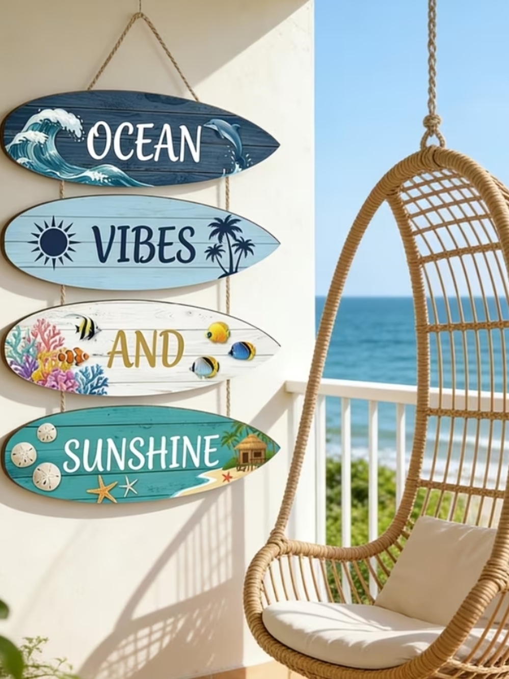 Coastal Surfboard Wall Signs - Blue/Teal Ocean Vibes & Sunshine